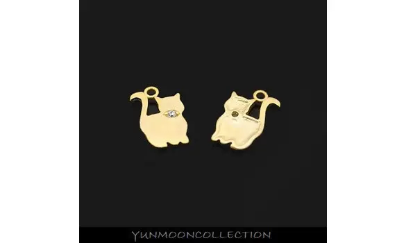 2x Chat charms en mat plaqué Or