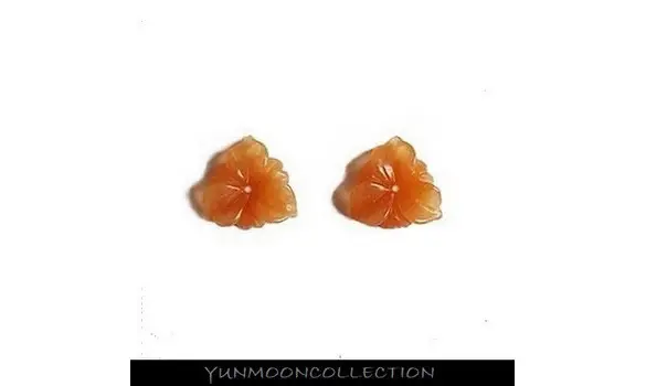 2x jade orange sculpté en 3 pétales