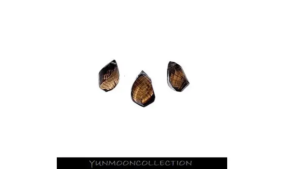 3x quartz fumé facetté briolette tordu