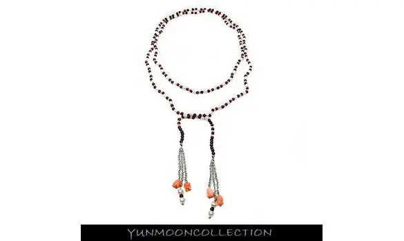 Collier grenats, perles d'eau & coraux