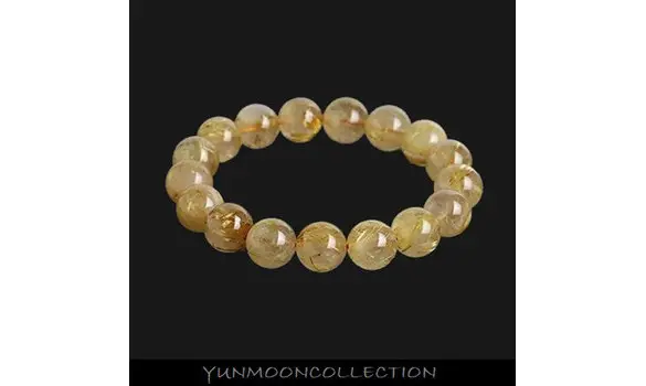 Bracelet perles d'Or quartz rutile 10mm