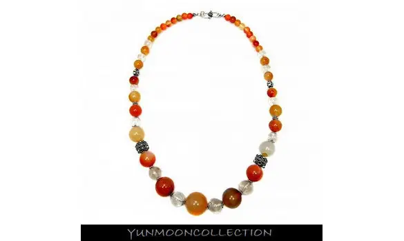 Collier cornaline & quartz rutile dorée