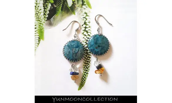 BO jasper bleu ronde avec quartz